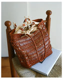 Handwoven Leather Tote Bag | Full Grain Cowhide Open Weave Shoulder Bag | Large Basket Tote | Boho Leather Handbag