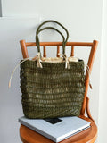 Handwoven Leather Tote Bag | Full Grain Cowhide Open Weave Shoulder Bag | Large Basket Tote | Boho Leather Handbag