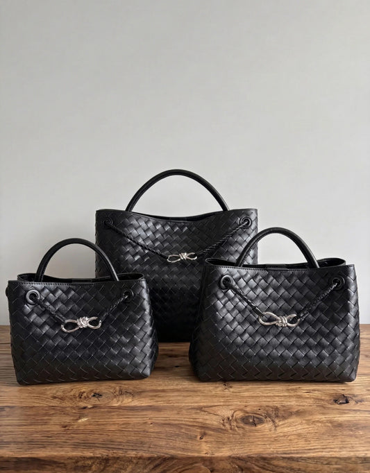 Cowhide Leather Knotted Intrecciato Shoulder Bag | Woven Handbag With Metal Buckle, Daily Fashion Designer Bag, Woven Shoulder Purse