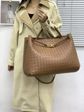 Cowhide Leather Knotted Intrecciato Shoulder Bag | Woven Handbag With Metal Buckle, Daily Fashion Designer Bag, Woven Shoulder Purse