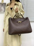 Cowhide Leather Knotted Intrecciato Shoulder Bag | Woven Handbag With Metal Buckle, Daily Fashion Designer Bag, Woven Shoulder Purse
