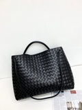 Cowhide Leather Knotted Intrecciato Shoulder Bag | Woven Handbag With Metal Buckle, Daily Fashion Designer Bag, Woven Shoulder Purse