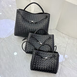 Cowhide Leather Knotted Intrecciato Shoulder Bag | Woven Handbag With Metal Buckle, Daily Fashion Designer Bag, Woven Shoulder Purse
