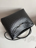 Cowhide Leather Knotted Intrecciato Shoulder Bag | Woven Handbag With Metal Buckle, Daily Fashion Designer Bag, Woven Shoulder Purse