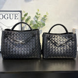 Cowhide Leather Knotted Intrecciato Shoulder Bag | Woven Handbag With Metal Buckle, Daily Fashion Designer Bag, Woven Shoulder Purse