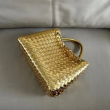 Cowhide Leather Knotted Intrecciato Shoulder Bag | Woven Handbag With Metal Buckle, Daily Fashion Designer Bag, Woven Shoulder Purse