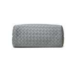 Grey woven cowhide leather shoulder bag with intrecciato design, rectangular shape