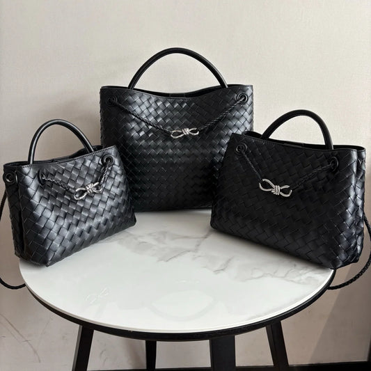 Cowhide Leather Knotted Intrecciato Shoulder Bag | Woven Handbag With Metal Buckle, Daily Fashion Designer Bag, Woven Shoulder Purse