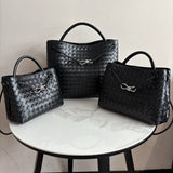 Cowhide Leather Knotted Intrecciato Shoulder Bag | Woven Handbag With Metal Buckle, Daily Fashion Designer Bag, Woven Shoulder Purse