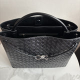 Cowhide Leather Knotted Intrecciato Shoulder Bag | Woven Handbag With Metal Buckle, Daily Fashion Designer Bag, Woven Shoulder Purse