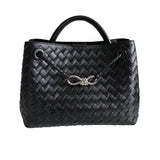 Cowhide Leather Knotted Intrecciato Shoulder Bag | Woven Handbag With Metal Buckle, Daily Fashion Designer Bag, Woven Shoulder Purse