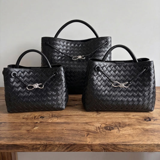 Cowhide Leather Knotted Intrecciato Shoulder Bag | Woven Handbag With Metal Buckle, Daily Fashion Designer Bag, Woven Shoulder Purse