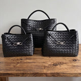 Cowhide Leather Knotted Intrecciato Shoulder Bag | Woven Handbag With Metal Buckle, Daily Fashion Designer Bag, Woven Shoulder Purse