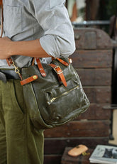Full Grain Leather Women's Shoulder Bag, Men's Handmade Italian Tanned Grain Leather Crossbody Bag, Men's American Retro Casual Bag