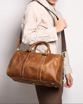 Crazy Horse Full Grain Leather Duffle Bag, Handmade Vintage Cowhide Travel Weekender Bag for Men & Women, Weekend Gear Carry-On