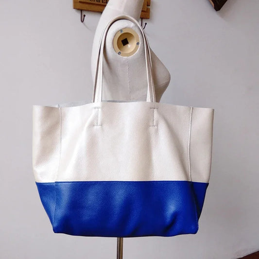 Custom Handcrafted Soft Grain Cowhide Leather Tote | Large Two-Tone Shoulder Bag for Laptop & Travel