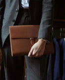 Custom Men’s and Women’s Leather Clutch Bag, Handmade Full Grain Togo Leather Business Handbag with 42 Color Options