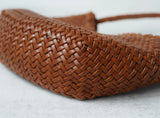 Artisanal Braided Leather Summer Crescent, Handwoven Leather Hobo Bag, Full Grain Underarm Bag