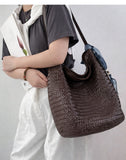 Handwoven Full-Grain Leather Bucket Bag | Stylish Shoulder Bag for Women | Leather Beach Bag