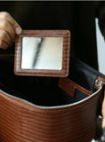 Luxury Genuine Cowhide Leather Makeup Case — Lizard Embossed Train Case with Organiser Lid & Matching Mirror | Travel Cosmetic Bag for Women