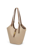 Minimalist Pebbled Leather Tote Bag with Pouch | Large Shoulder Laptop Bucket Bag (2 In 1)