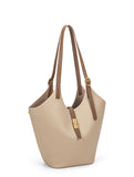 Minimalist Pebbled Leather Tote Bag with Pouch | Large Shoulder Laptop Bucket Bag (2 In 1)