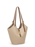 Minimalist Pebbled Leather Tote Bag with Pouch | Large Shoulder Laptop Bucket Bag (2 In 1)