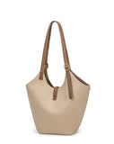 Minimalist Pebbled Leather Tote Bag with Pouch | Large Shoulder Laptop Bucket Bag (2 In 1)