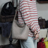 Handwoven Full Grain Leather Bucket Bag | Stylish Shoulder Bag for Women | Leather Beach Bag
