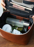 Luxury Genuine Cowhide Leather Makeup Case — Lizard Embossed Train Case with Organiser Lid & Matching Mirror | Travel Cosmetic Bag for Women