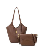 Minimalist Pebbled Leather Tote Bag with Pouch | Large Shoulder Laptop Bucket Bag (2 In 1)