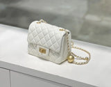 Classic Caviar/Lambskin Flap Bag with Chain Ball | Genuine Caviar Leather Crossbody Bag, Leather Shoulder Purse, Chain Strap Lock Bag, Christmas Gift