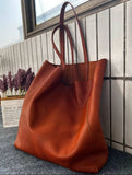 Large Soft Cowhide Leather Tote | Minimalist Oversized Shopper with Removable Inner Pouch