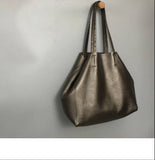 Large Soft Cowhide Leather Tote | Minimalist Oversized Shopper with Removable Inner Pouch