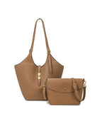 Minimalist Pebbled Leather Tote Bag with Pouch | Large Shoulder Laptop Bucket Bag (2 In 1)