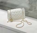 Classic Caviar/Lambskin Flap Bag with Chain Ball | Genuine Caviar Leather Crossbody Bag, Leather Shoulder Purse, Chain Strap Lock Bag, Christmas Gift