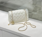Classic Caviar/Lambskin Flap Bag with Chain Ball | Genuine Caviar Leather Crossbody Bag, Leather Shoulder Purse, Chain Strap Lock Bag, Christmas Gift