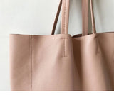 Large Soft Cowhide Leather Tote | Minimalist Oversized Shopper with Removable Inner Pouch