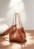 Women's Soft Luxurious Calfskin Leather Handwoven Bucket Shoulder Bag, Crossbody Bag