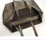 Large Soft Cowhide Leather Tote | Minimalist Oversized Shopper with Removable Inner Pouch