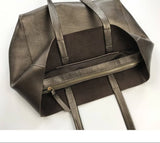 Large Soft Cowhide Leather Tote | Minimalist Oversized Shopper with Removable Inner Pouch