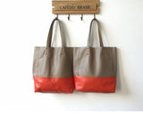 Custom Handcrafted Soft Grain Cowhide Leather Tote | Large Two-Tone Shoulder Bag for Laptop & Travel