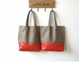 Custom Handcrafted Soft Grain Cowhide Leather Tote | Large Two-Tone Shoulder Bag for Laptop & Travel