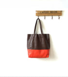 Custom Handcrafted Soft Grain Cowhide Leather Tote | Large Two-Tone Shoulder Bag for Laptop & Travel