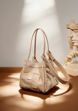 Women's Soft Luxurious Calfskin Leather Handwoven Bucket Shoulder Bag, Crossbody Bag