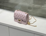 Classic Caviar/Lambskin Flap Bag with Chain Ball | Genuine Caviar Leather Crossbody Bag, Leather Shoulder Purse, Chain Strap Lock Bag, Christmas Gift