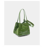 Women's Soft Luxurious Calfskin Leather Handwoven Bucket Shoulder Bag, Crossbody Bag