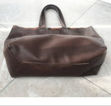 Large Soft Cowhide Leather Tote | Minimalist Oversized Shopper with Removable Inner Pouch