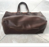 Large Soft Cowhide Leather Tote | Minimalist Oversized Shopper with Removable Inner Pouch