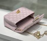 Classic Caviar/Lambskin Flap Bag with Chain Ball | Genuine Caviar Leather Crossbody Bag, Leather Shoulder Purse, Chain Strap Lock Bag, Christmas Gift